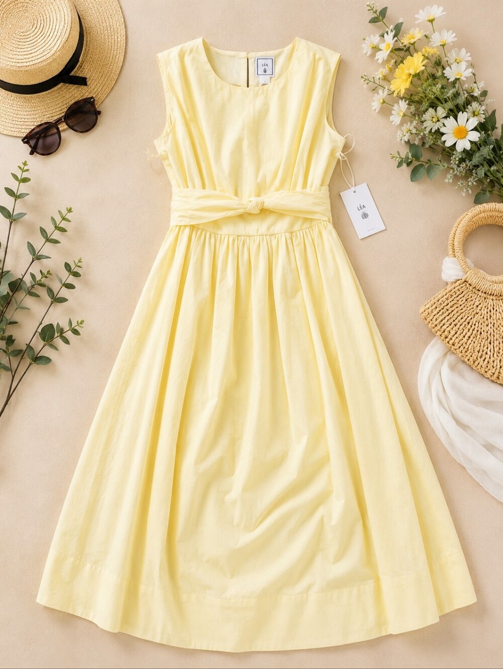 Lèa Yellow Sleeveless Knot-Front Dress